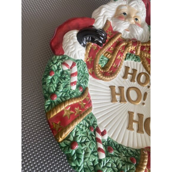 Fitz & Floyd Essentials Santa Wreath Platter “Ho Ho Ho” Christmas Plate 8" - Picture 5 of 7